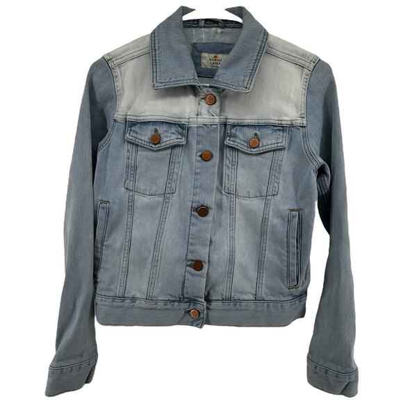 Marine Layer Denim Jacket Trucker Jean Button Down Light Wash Colorblock XS - Picture 1 of 4